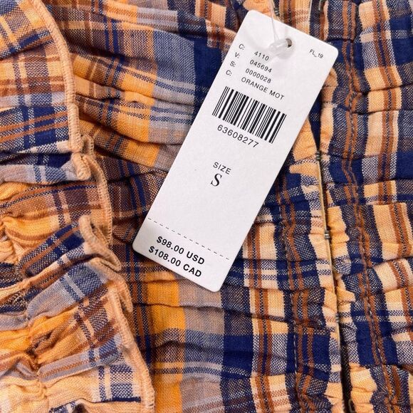 Verb By Anthropologie Orange Brown Blue Plaid Ruffled Tank Top Size Small NWT - Picture 3 of 11